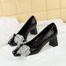 5299-H65 Wind Mary Jane Women's Shoes Water Diamond Shining Bow Thick Middle Heel Square Head Color Blocked High Heels_vogvips.com