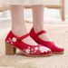 High Women' Quare Heel, Hallow Mouth, Round Toe Embroidered, Exy And Limming, Nightclub Ingle Hoe, Wedding_vogvips.com