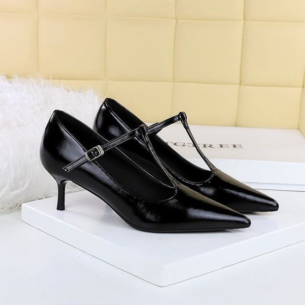 Button Pointed High Heels Women's Solid Color Light Mouth Stiletto Single Shoes Women's Shoes_vogvips.com