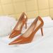 9511-A6 European And American Style Fashion Simple Thin Heel Glossy Patent Leather Shallow Mouth Pointed Toe Women's_vogvips.com