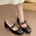 French Bow Square Head Mary Jane Shoes Women's Skirt Evening Single Shoes Thick Heel Small Leather Shoes_vogvips.com