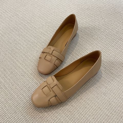 Flat Bottomed, Comfortable, Versatile And Beautiful, Paired With A Skirt, Holiday French Square Toe, Thick Single Shoes,_vogvips.com