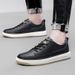 Men's Round Head Board Shoes Cowhide Surface Breathable Embossed Casual Little White Shoes Low-top Sports Men's Shoes_vogvips.com