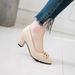 Korean Style Round Toe Low Single Shallow Mouth Mid Heel Bowknot Loafers, Stiletto Patent Leather Sh, Women's Work_vogvips.com