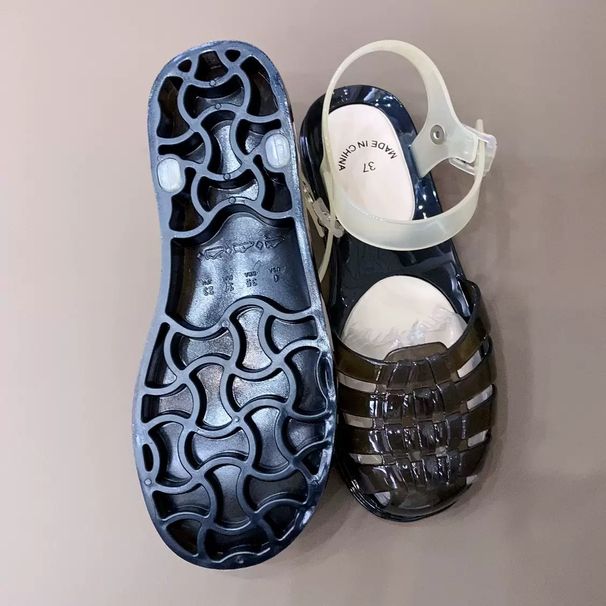 New Sandals, Jelly Woven Hollow Roman Women's Shoes, Flat Closed-toe Beach Shoes For Summer_vogvips.com