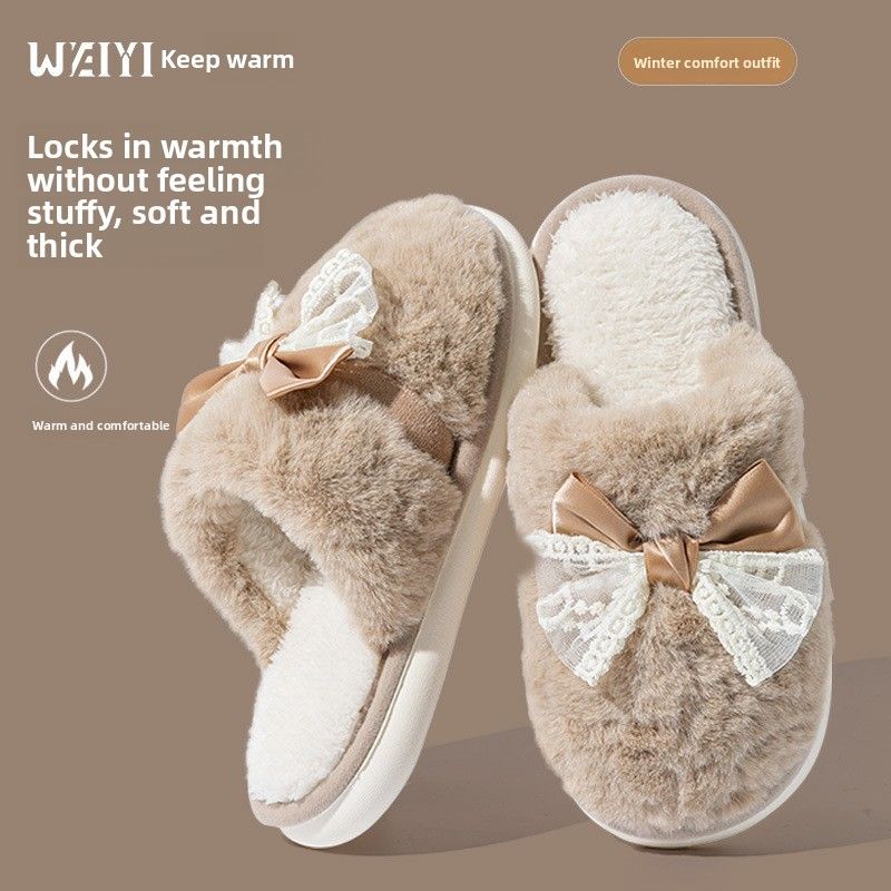 Cotton Slippers Women's Autumn And Winter 2025 New Indoor Home Non-slip Soft Bottom Plush Warm Confinement Cotton Drag Winter_vogvips.com
