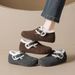 Round Toe Rubber Flat Casual Comfortable Woolen For Women Winter Fleece Lined Cotton Shoes With Hidden Wedge_vogvips.com