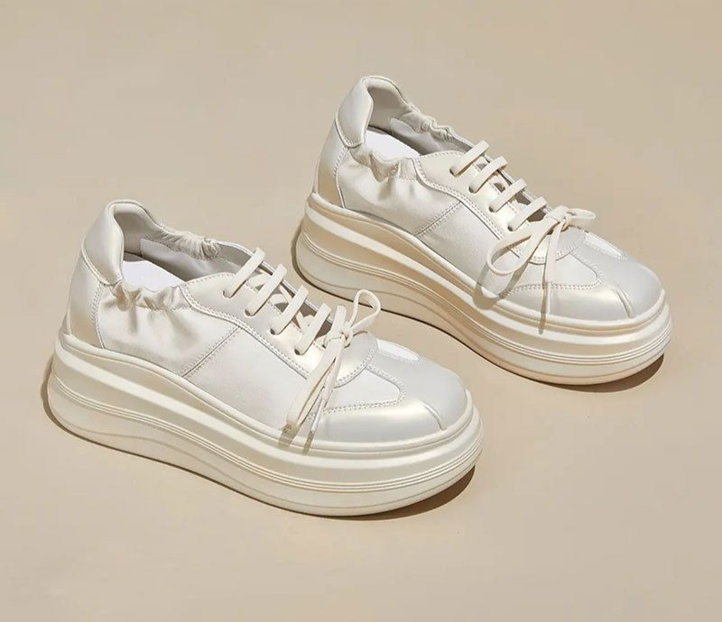 thick-soled Genuine Leather Lace-up Korean-style German Training White Casual Sneakers_vogvips.com