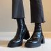 Cowhide Version~ Brown Genuine Leather Thick-Soled Height-Increasing Martin For Women Simple Back Zipper Chunky Heel_vogvips.com