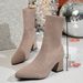 Women's Plus Size High Heel Fashion Wool Boots Autumn/Winter Lightweight Flyknit Chunky Heel Pointed Toe Elastic Closure Black PU Suede_vogvips.com