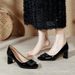 Square Toe High Heels Chunky Heel Comfortable Patent Leather Red Wedding 2025 New Spring Autumn Women's French Style_vogvips.com
