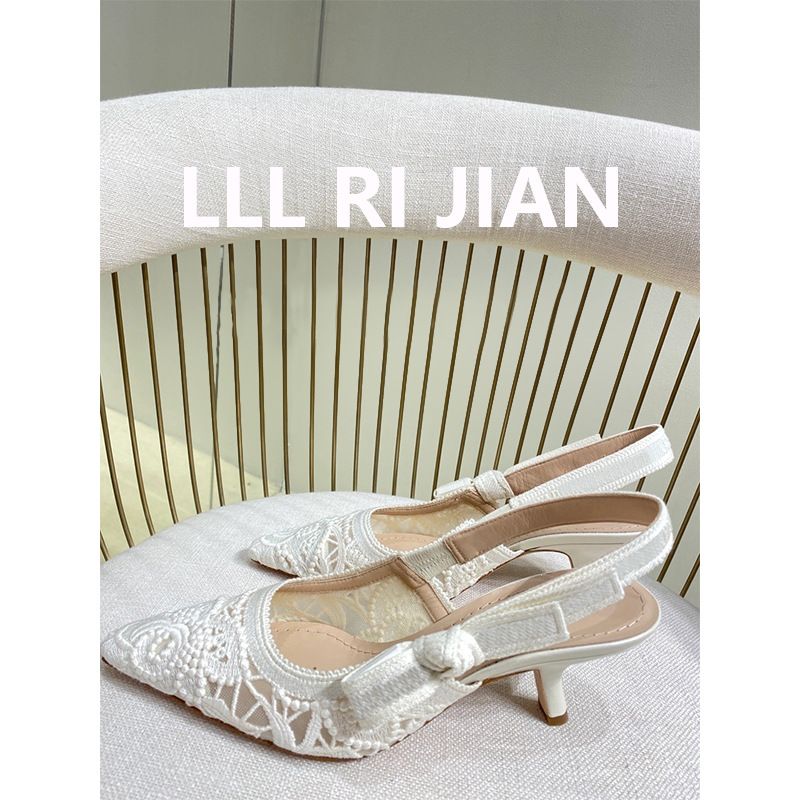 Lace Embroidered High Heel Baotou Sandals Women's Middle Heel Cat Heel_vogvips.com