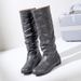 Women's Classic Long Leather Boots - Flat Heel Round Toe Knee High Winter Boots For Ladies (Black, Brown, Gray, Beige)_vogvips.com