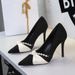 3391-18 French-style Elegant Ladylike Pearl Chain Bow Pointed Toe Shallow Fashion Suede Stiletto Shoes For Women_vogvips.com