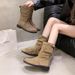 Brown Western Cowboy For Women 2024 Autumn Winter New Niche Design Pleated Short Martin Boots_vogvips.com