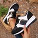 Women's Winter Lace Up Running Shoes Style Casual Color Block Sports Wedge Heel Plus Size Single Shoes New Fashion_vogvips.com