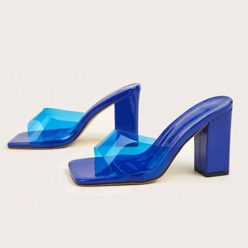 Square Head One Line High Heels Slipper Woman_vogvips.com