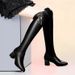 Women's Knee-High Winter Boots With Chunky Heel - Stretchy PU Leather Ankle Boots For Women - Slip-Resistant Rubber Sole - Fashionable_vogvips.com