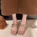 Beautiful With Skirt Cool Slippers Women's Outerwear 2025 Spring And Summer New Versatile Square Head Pinch Cover Sandals High Heels_vogvips.com