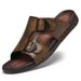 Summer Mens Leather Slippers Men Adjustable Slides Casual Sandals Brown Black Comfortable_vogvips.com