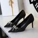 Women's Stiletto Heel Pumps French Elegance Exquisite Rhinestone Ribbon Bow Slip On Satin Stiletto Heels For Women_vogvips.com