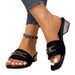 Women's Chunky Heel Slippers Square Toe Chain Low Heeled Shoes plus Size New Summer Style_vogvips.com
