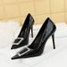 3391-K28 Korean Style Heels Women's Thin Super High Heel Shallow Mouth Pointed Toe Patent Leather Snake Pattern_vogvips.com