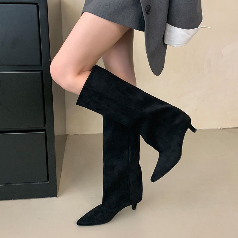 Women's Shoes Autumn And Winter New Simple Temperament Low Heel Pointed High Boots Comfortable Versatile Solid Color Wide_vogvips.com