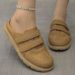 Women's Retro Birkenstock-Style Sandals - Comfortable Round-Toe Slip-On Shoes With Rubber Sole (Brown & Khaki)_vogvips.com