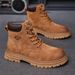 Men's Retro British Style High-Top Martin Boots With Fleece Lining, Slip-Resistant & Lightweight For Casual Wear_vogvips.com