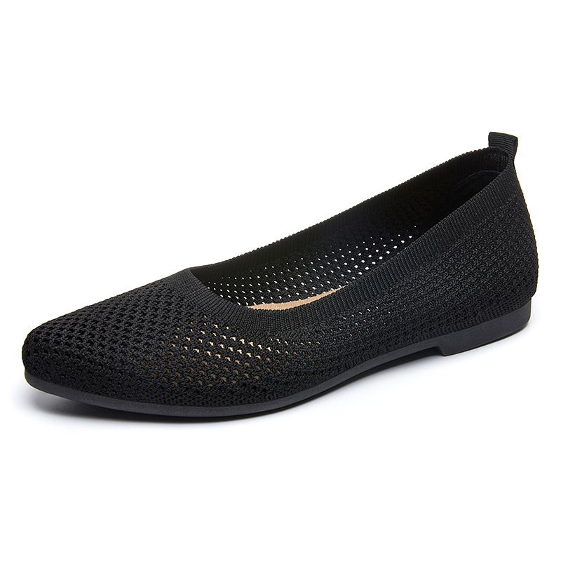 Casual Women's Shoes Solid Color Pointed Flat Shoes Women's Casual Cloth Shoes Flying Knitted Shoes_vogvips.com