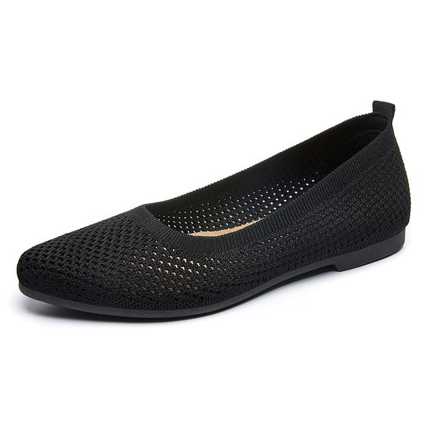 Casual Women's Shoes Solid Color Pointed Flat Shoes Women's Casual Cloth Shoes Flying Knitted Shoes_vogvips.com