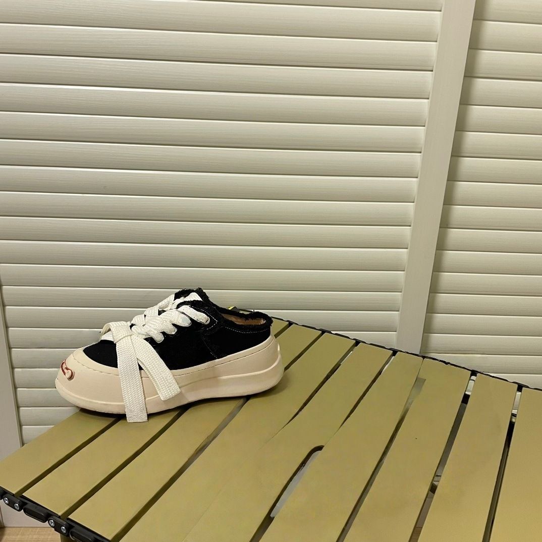 SMI‑LERE‑PUBLIC Open Toe Canvas Sneakers Unisex Thick Sole Height Increasing Shoes Denim Frayed Edge Bow Lace‑up Casual Summer Fashion Street Walking_vogvips.com