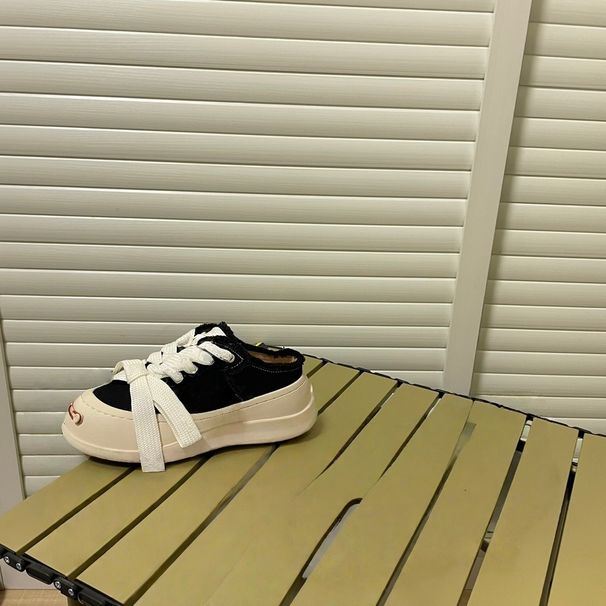 SMI‑LERE‑PUBLIC Open Toe Canvas Sneakers Unisex Thick Sole Height Increasing Shoes Denim Frayed Edge Bow Lace‑up Casual Summer Fashion Street Walking_vogvips.com