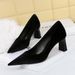 6188-9 Fashionable Simple Banquet High Coarse Heels Women's Suede West Velvet Shallow Mouth Pointed Single Shoes_vogvips.com