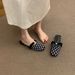 First Encounter Season: Gentle Polka Dot Bow Low-Heel Square-Toe Slip-On Mules 2026 Summer New Style Chunky Heel_vogvips.com