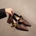 French Small Fragrant Style Pointed Head Thick Heel Single Shoes Women's Beige Word With Medium Heel High Heels Are Not Tired_vogvips.com