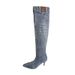 Autumn Winter New European American Style Pointed Toe Mid-Heel Denim Women's Pleated Slouch Thin Heel Slimming_vogvips.com