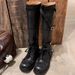 Grape Mom Autumn Winter New Motorcycle Miu Fashionable Belt Buckle Retro Chunky Heel Mid-Calf Riding Boots For Women_vogvips.com