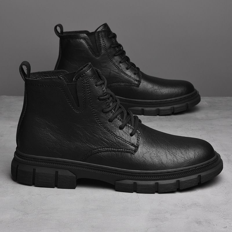Men's Genuine Leather Martin Boots With Lace-Up Design, Rugged Work Boots For Outdoor & Casual Wear, Wide Sizes Available_vogvips.com