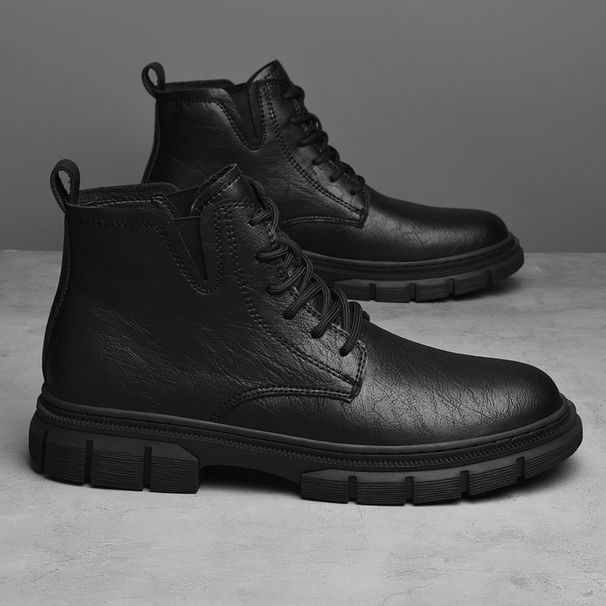 Men's Genuine Leather Martin Boots With Lace-Up Design, Rugged Work Boots For Outdoor & Casual Wear, Wide Sizes Available_vogvips.com