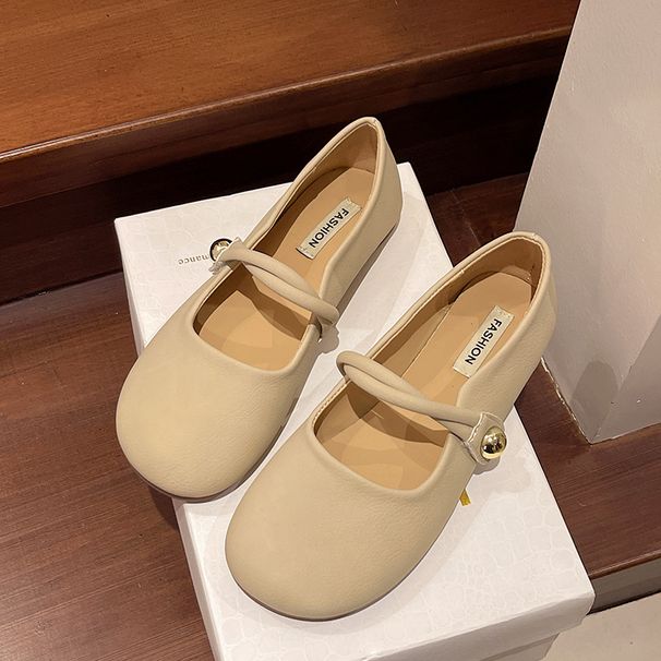 Coarse Heel Mary Jane Women's Shoes Doudou Shoes Spring Soft Soled Lazy Soft Leather Single Shoes Flat Grandma Shoes_vogvips.com