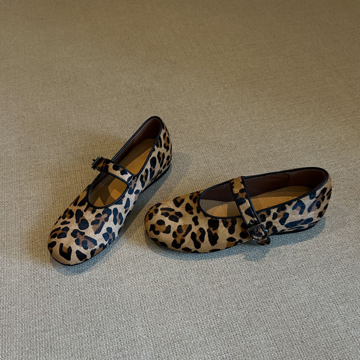 Sheepskin Version Niche Leopard Print One Strap Shallow Mouth Single Shoes For Women Flat Mary Jane Women's Shoes_vogvips.com