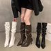 Women's Pointed Toe Stiletto High Heel Over The Knee Boots - Stacked Vintage Style Boots For Fall Winter Slim Fitting, Stiletto Heel, Retro Style._vogvips.com