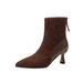 High Heel Short Boots For Women, Thin Heel 2025 New Style, Pointed Toe Slim Boots, French Suede Patchwork Coffee Color Mid-Calf Bo_vogvips.com