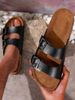 Men's Teen Mules New Spring/Summer Vintage Casual Slip-On Shoes Pu Upper Double-Strap Half-Slip Flat Sandals With Adjustable Buckle_vogvips.com