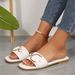 Women's Shoes Women's New Fashion Slippers Classic Temperament With Solid Color Metal Decoration Square Head Flat Sandals_vogvips.com