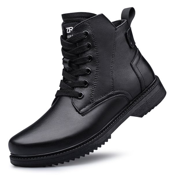Men's Medium Tube Martin Boots, Irst Layer Large Size Trendy Men's Leather Boots, Thick Sole Heightening High-top Tooling Shoes_vogvips.com
