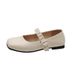 Low Heel Square Head Mary Jane Shoes Belt Buckle Spring And Autumn Flat Bottom Rivets Small Leather Shoes One-word Buckle Belt Single Shoes_vogvips.com