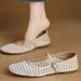 French Style 2025 Summer New Hollowed Out Woven Round Toe Flat Sole Single Shoe With A Straight Strap And Low Heel Mary_vogvips.com